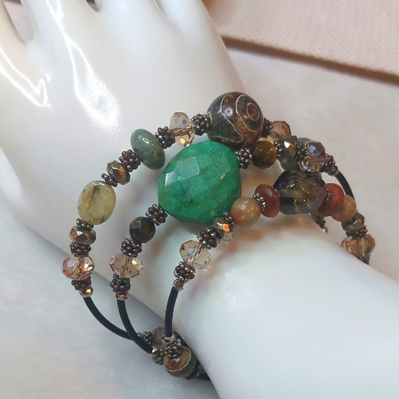 Jewelry - Glass Bead And Semi-precious  Stone Wrap Bracelet